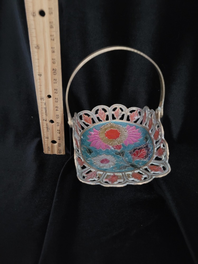 Hand Painted Cloisonne Solid Brass Basket