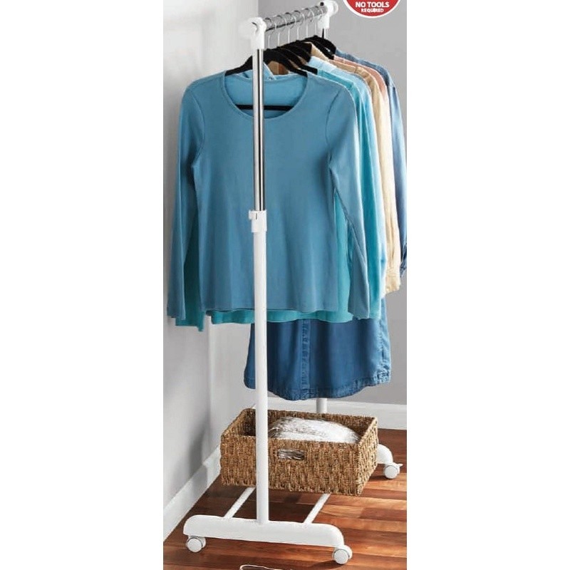 Adjustable Rolling Garment Rack Tool Free Installation Clothes Storage Organizer