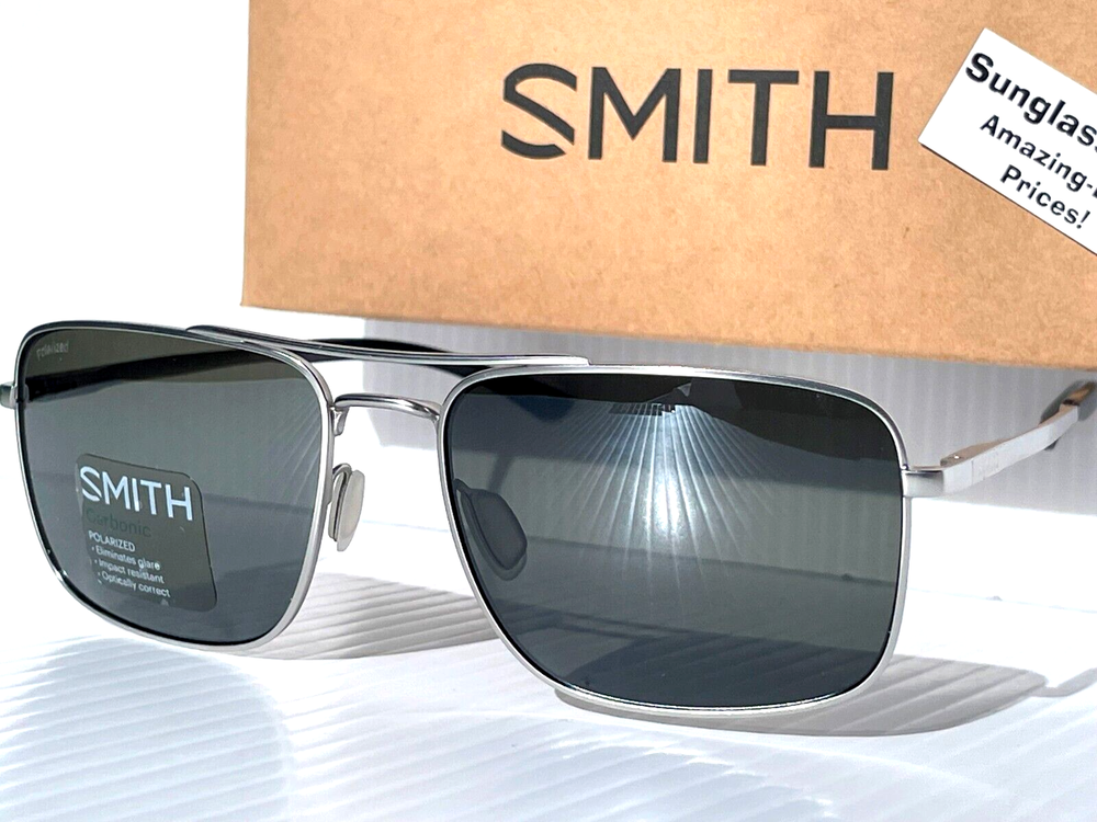 Smith Optics OUTCOME Matte Silver Carbonic POLARIZED Platinum Mirror Sunglass