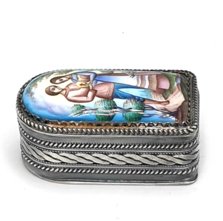 Vintage Mini Pillbox Love In Silver And Enamel