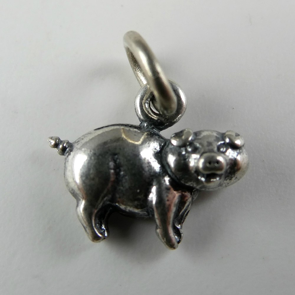 TINY Sterling Silver Smiling Pig Charm SMALL Miniature FINDING Bracelet CRAFT