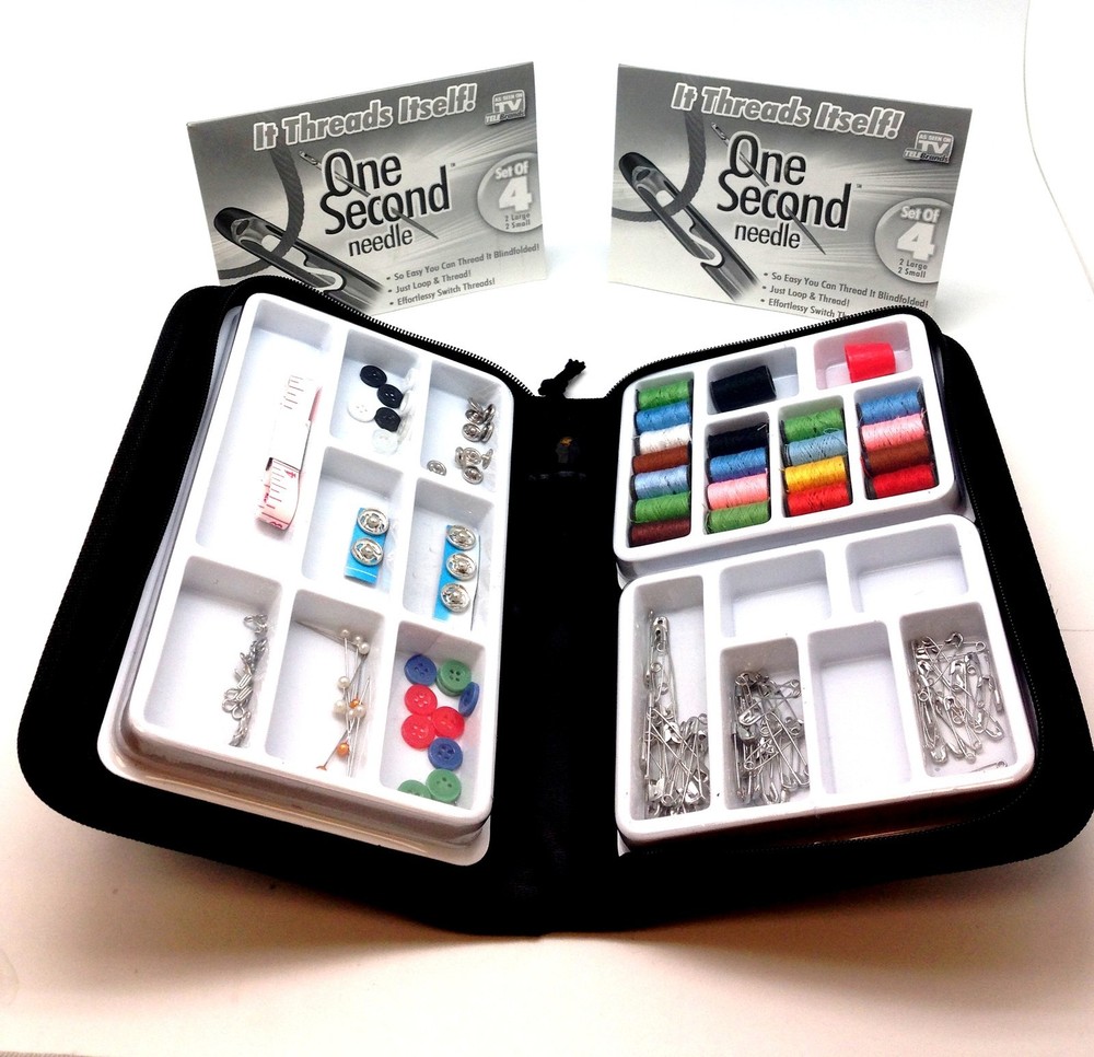 One Second Needle 8 Set Self Threading 100Pc Kit Sew Button Patch Sewing Kit