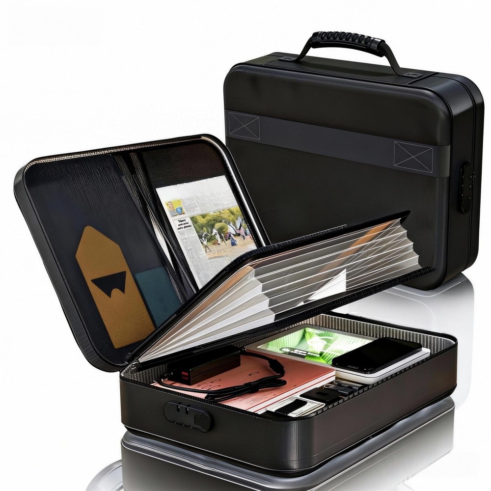Fireproof Document Box (Soft-Shell) with Lock & 15x4.1x11 inches, black