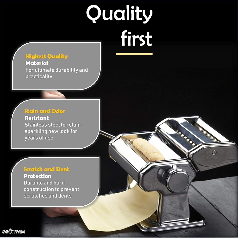 Compact Stainless Steel Pasta Machine with Adjustable Thickness & Double Cutter