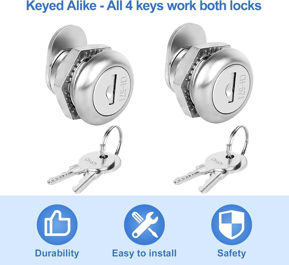 Truck Tool Box Lock Replacement, 2 Pack Keyed 2 - Alike, Silver