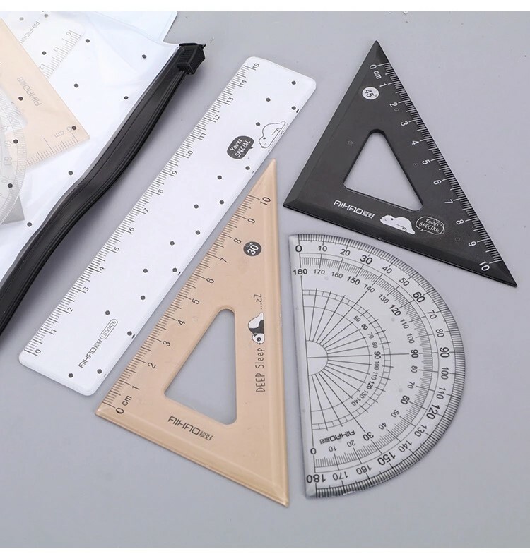 4 pcs/set Kawaii Lying Bear Plastic Straight Triangle Ruler Protractor Drafting