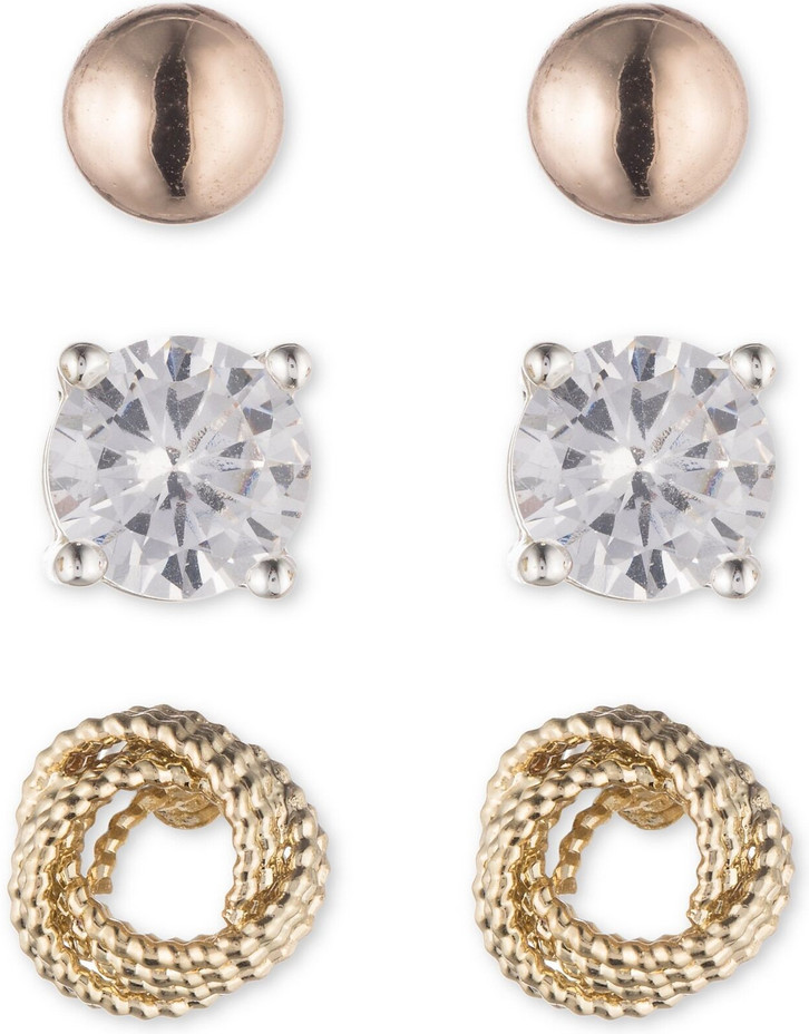 Nine West 3-pc. Knot CZ Ball Stud Earring Set One Size Two tone