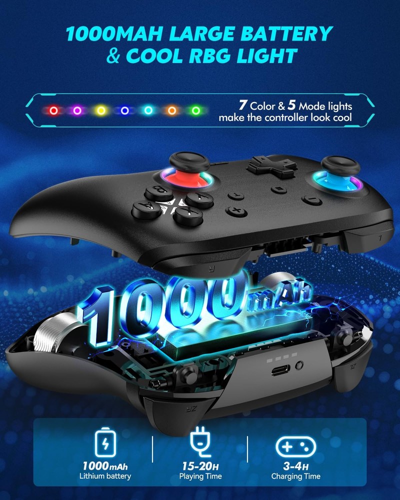 Hall Effect Bluetooth Controller with 2.4G Adapter, Wireless Switch Black