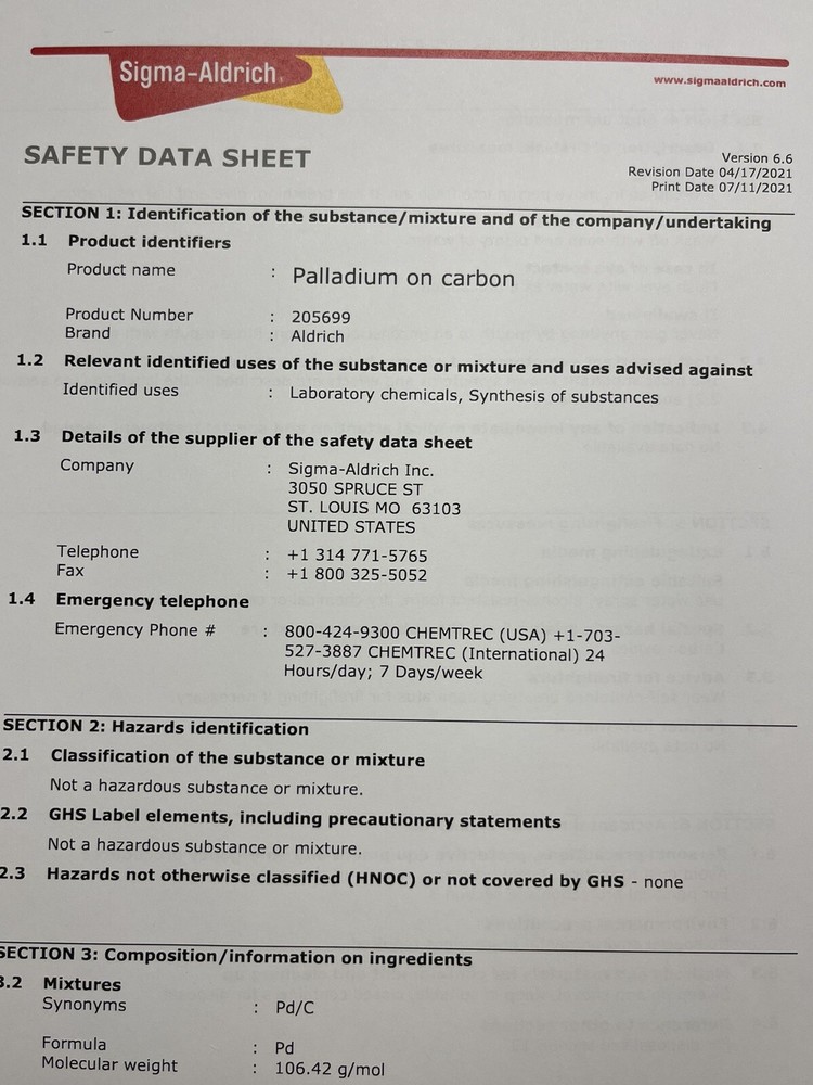 Palladium on carbon 10% Dry, 5 gram.