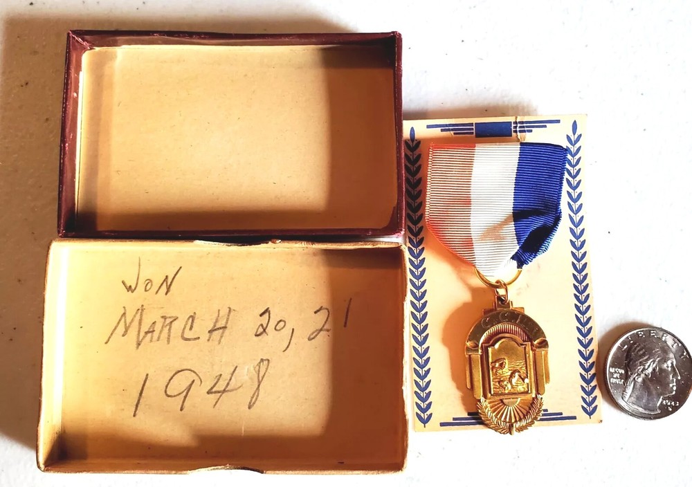 1948 Swimming Medal 1st Place, 100 Yard Back Stroke