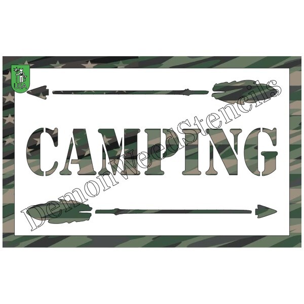 7"x11.5" Clear Plastic Stencil - Camping (MCA111) (.007")