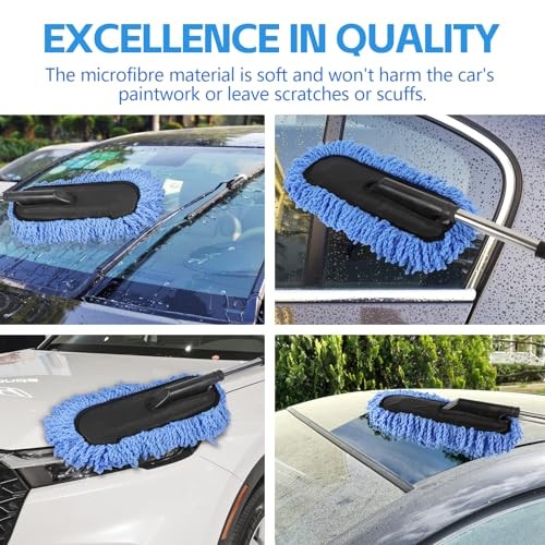 2PCS Car Duster Set, Soft Microfiber Car Duster Interior Exterior, Blue