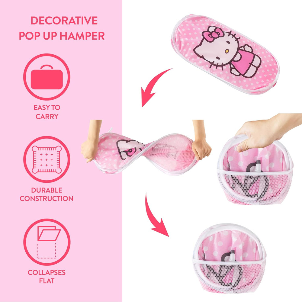Sanrio Hello Kitty Pop-Up Hamper,Collapsible Laundry Basket with Durable Handles