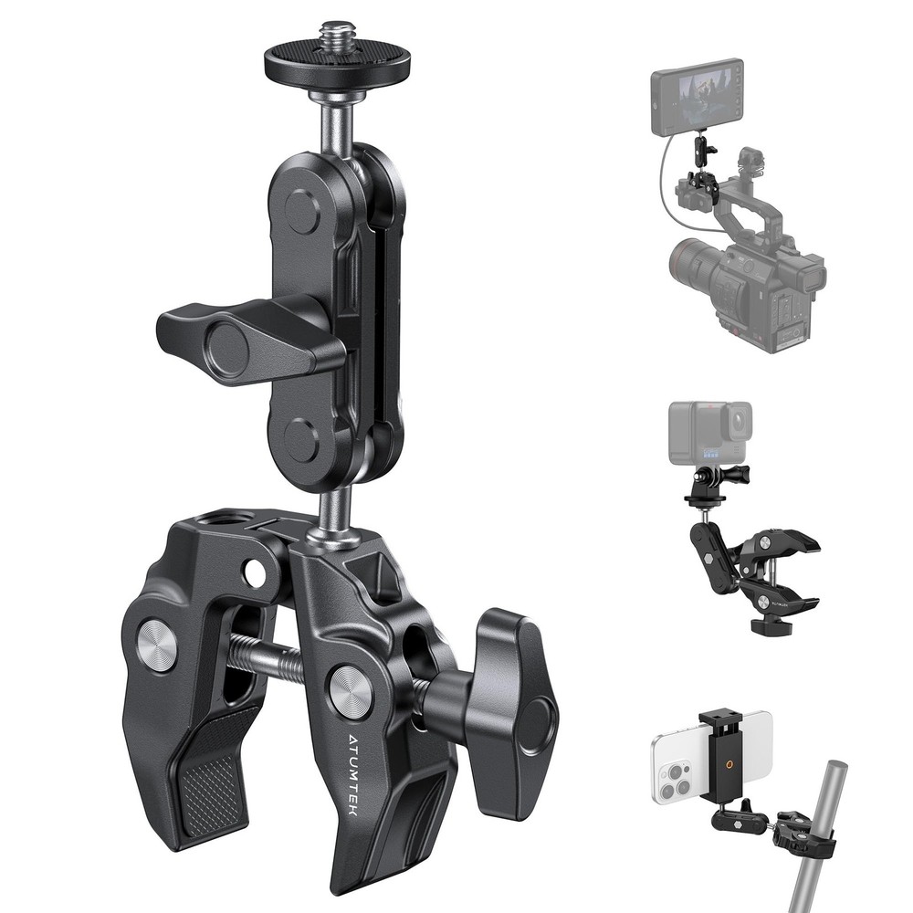 ATUMTEK Super Camera Clamp Mount with 1/4" and 3/8" Threads, Dual Black