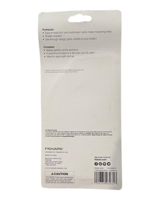 Fiskars Protractor & Compass Set — Geometry Tools for School, Pink/Blue/Red New