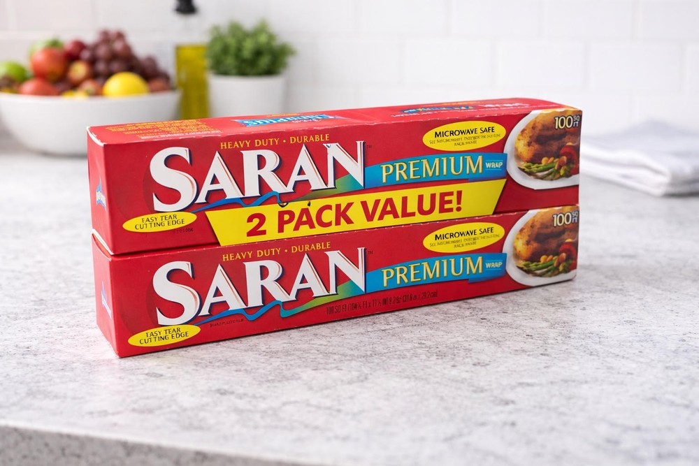 Saran Wrap Premium Plastic 100 ft (2 Pack) Thick Plastic Wrap