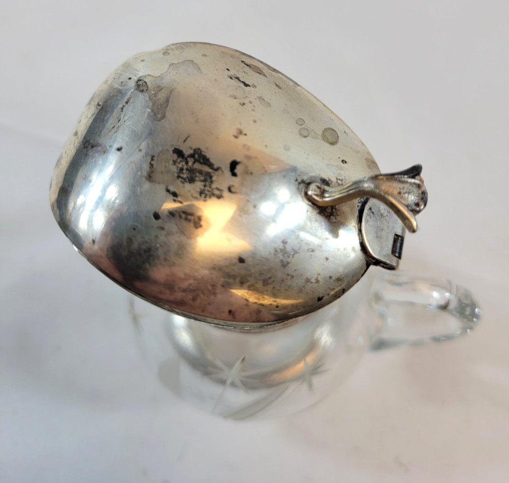Vintage Sterling Silver Cut Glass Syrup Pitcher