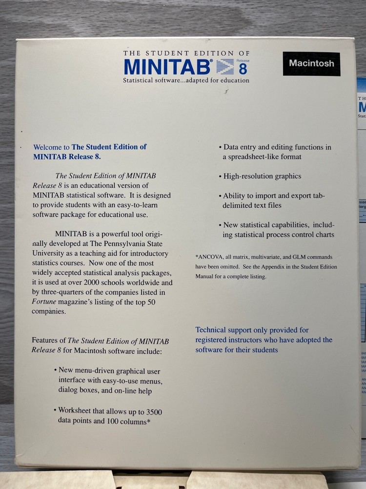 Minitab 8 Student Edition Macintosh Statistical Software Vtg 3.5" Floppy Disk