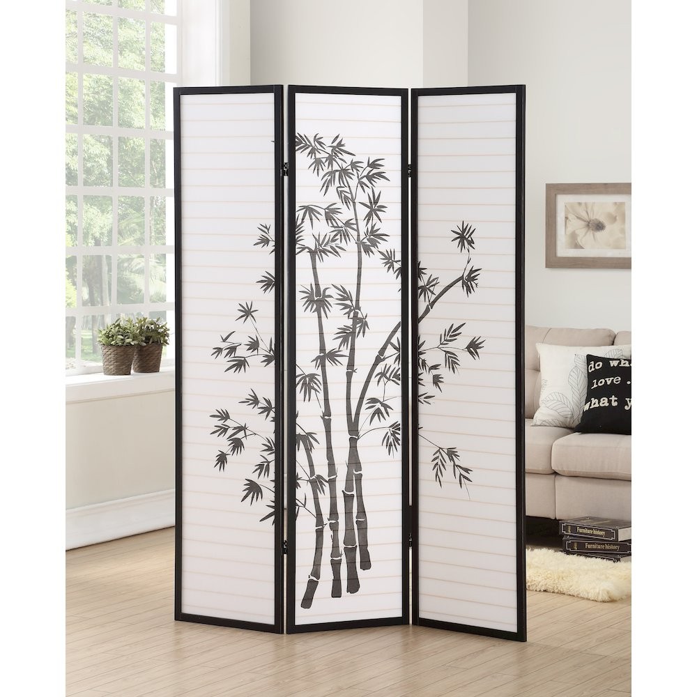 Bamm Bamboo Print 4-Panel Black Framed Room Screen/Divider