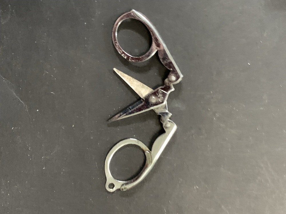 Antique Pair Sewing Scissors Lot Pinking Shears Button Hole Primitive Folding