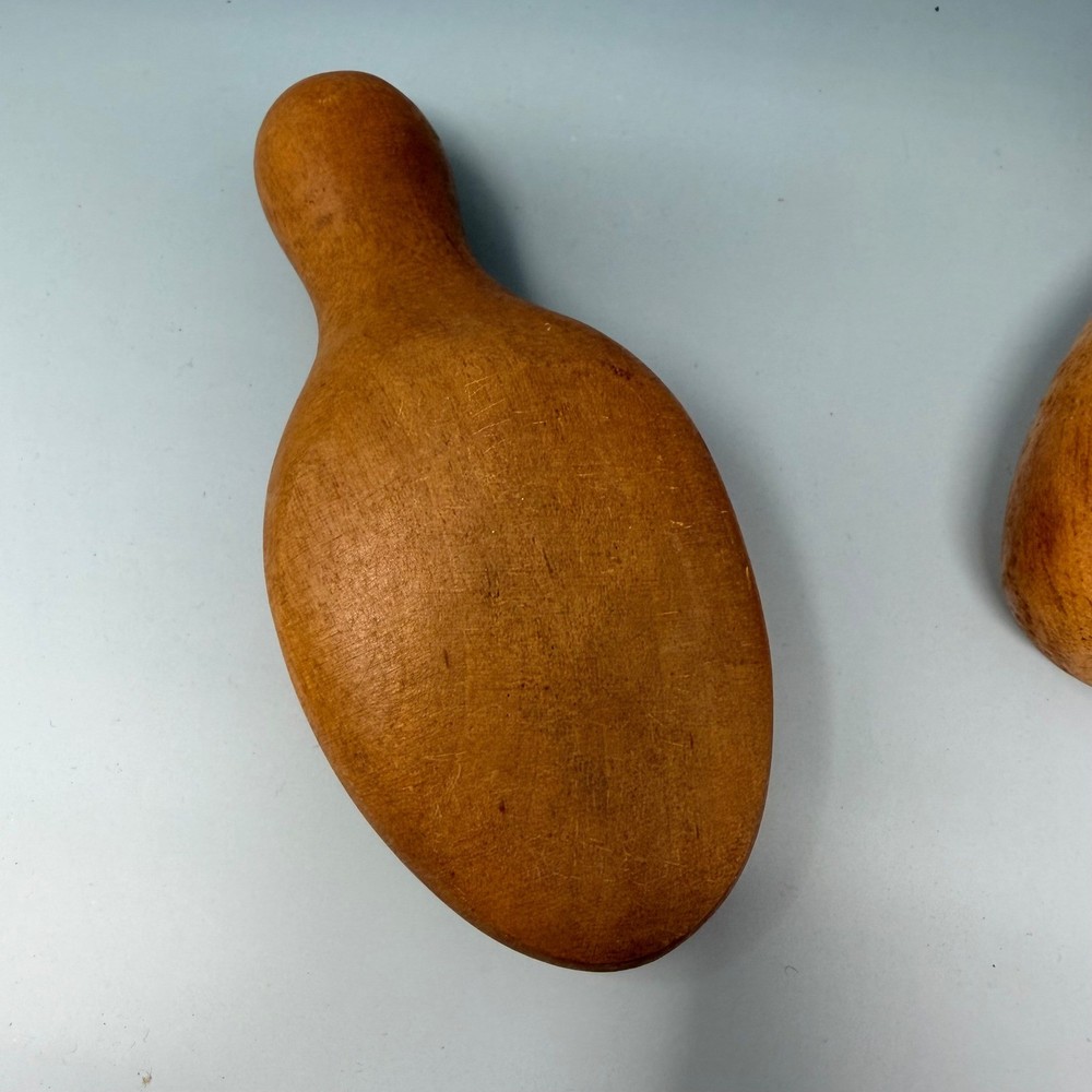 Vintage Wooden Darning Egg Set 2pc Sock Sewing Tools Handle Primitive Wood