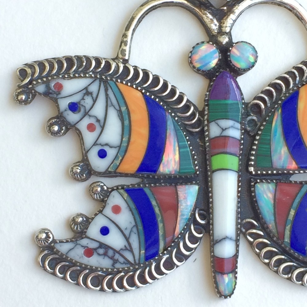 🏞 🦋 Exceptional ZUNI BUTTERFLY Pendant SIGNED Exquisite Inlay