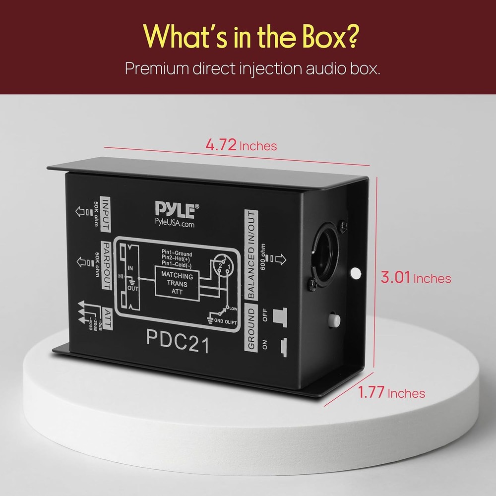 Pyle Professional High-Performance Passive DI-Box-(1/4''/XLR)