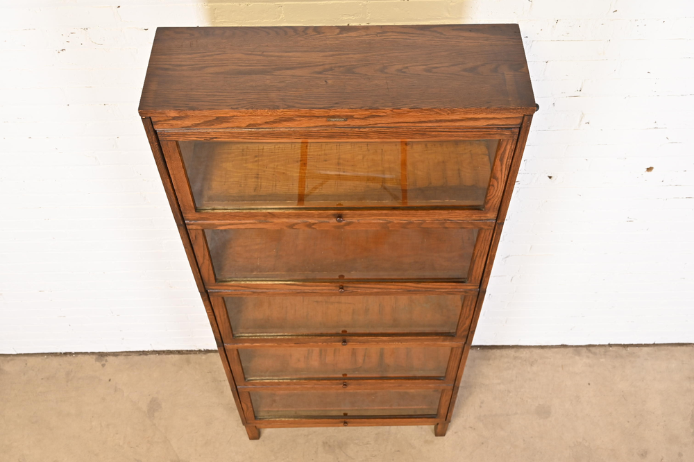 Antique Arts & Crafts Oak Five-Stack Barrister Bookcase by Lundstrom, Circa 1920