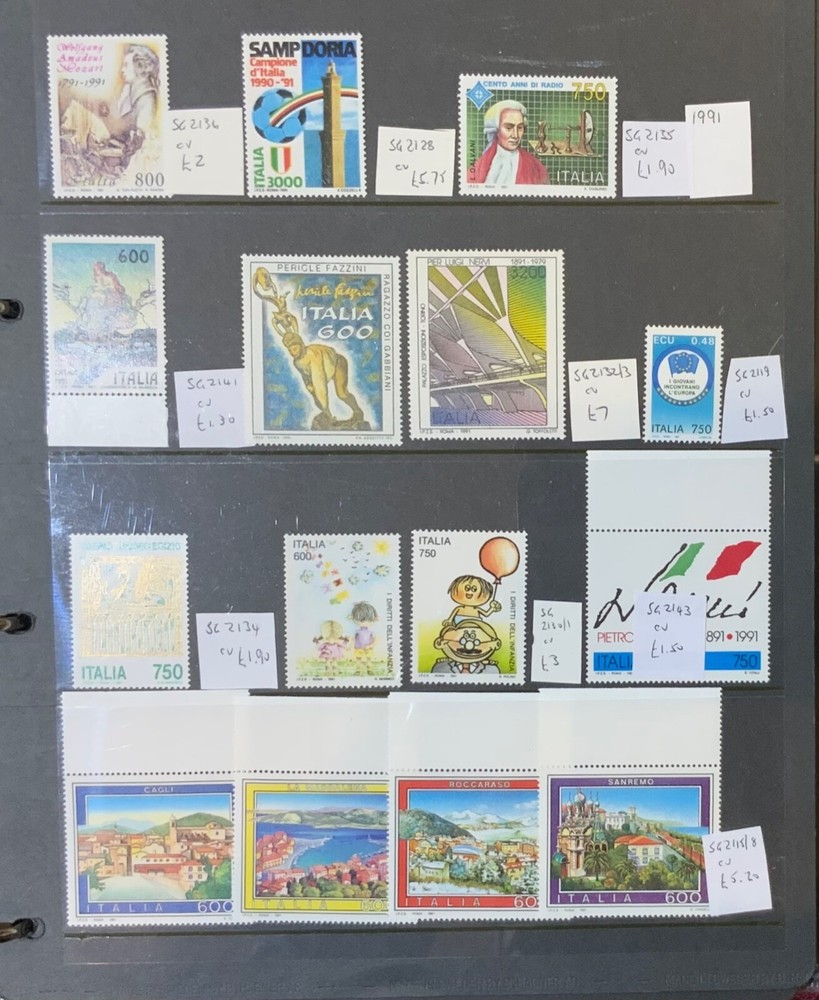 ITALY 1991 COMMEMORATIVES UNMOUNTED SELECTION ..CAT £56
