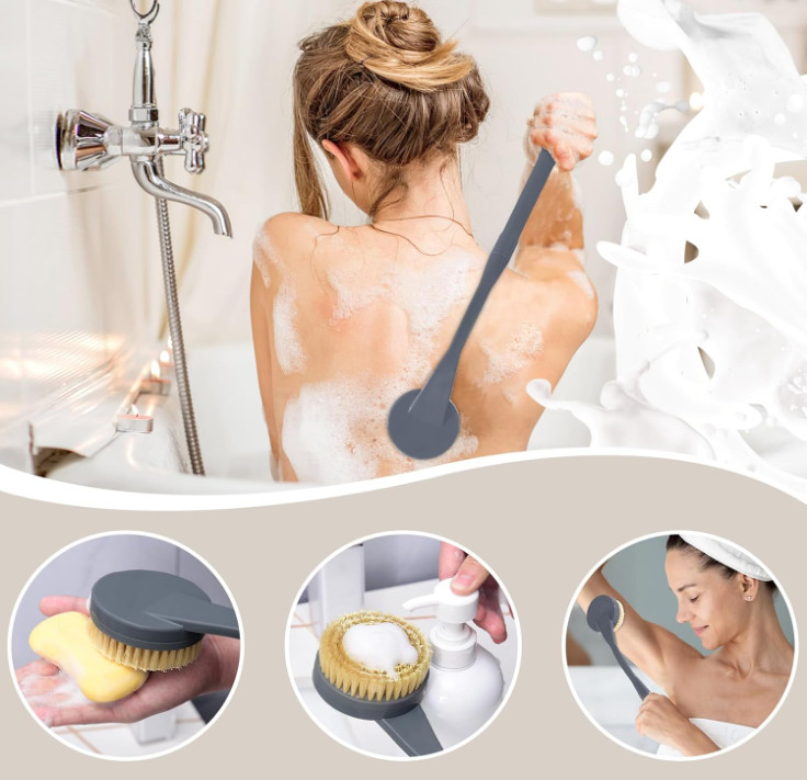 20.5" Bath Brush Long Handle for Deep Cleaning, Back Brush (Grey)