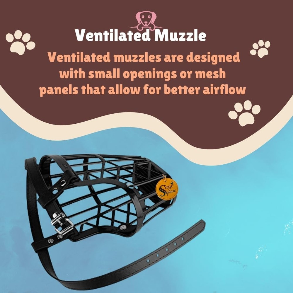 Sage Square Adjustable Strap Muzzle Black Extra Small Medium Dogs Training Walks