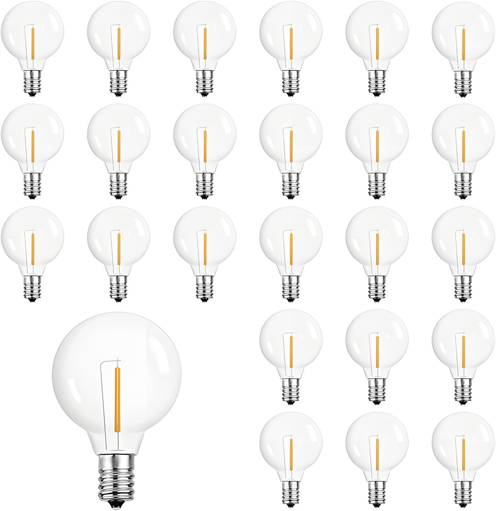 25 Pack G40 LED Light Bulbs Replacement for Outdoor String Lights E12 Base Bulb