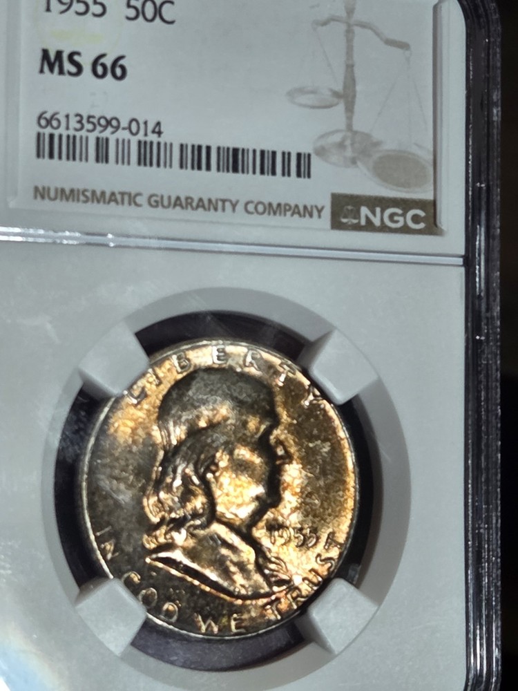 1955 Franklin Half NGC MS66 Toned