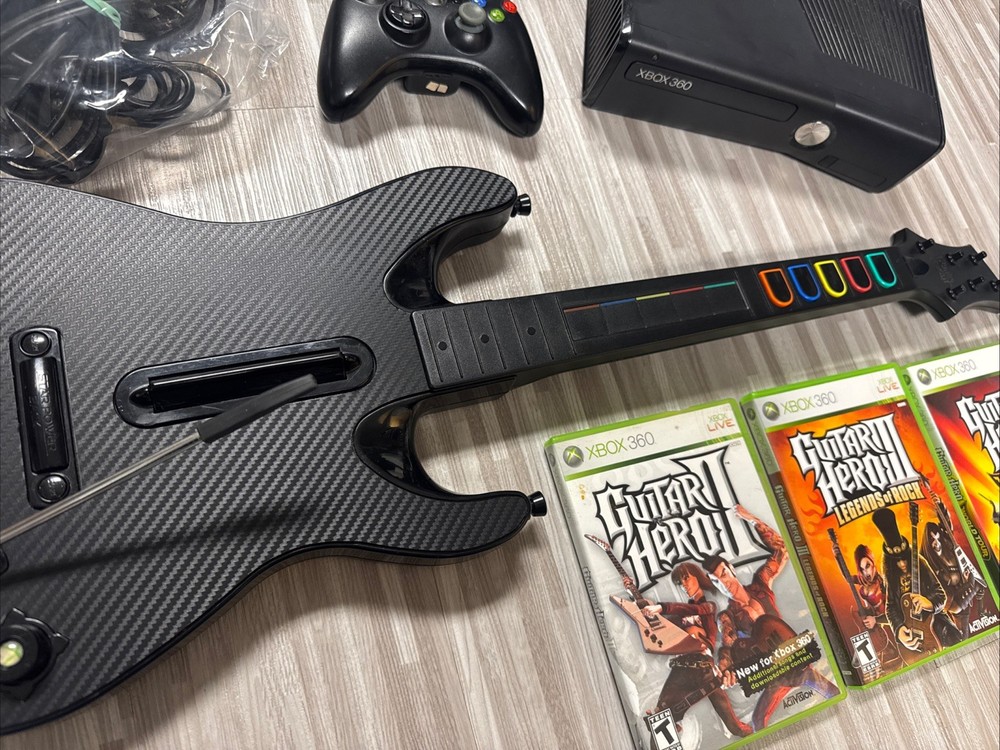 Xbox 360 S Console Guitar Hero 3 Bundle Guitar Controller 3 Games Tested