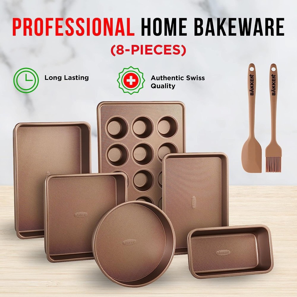 Bakeware Set – 8 Piece – Non-Stick Professional Home Bakeware – Multi Sized