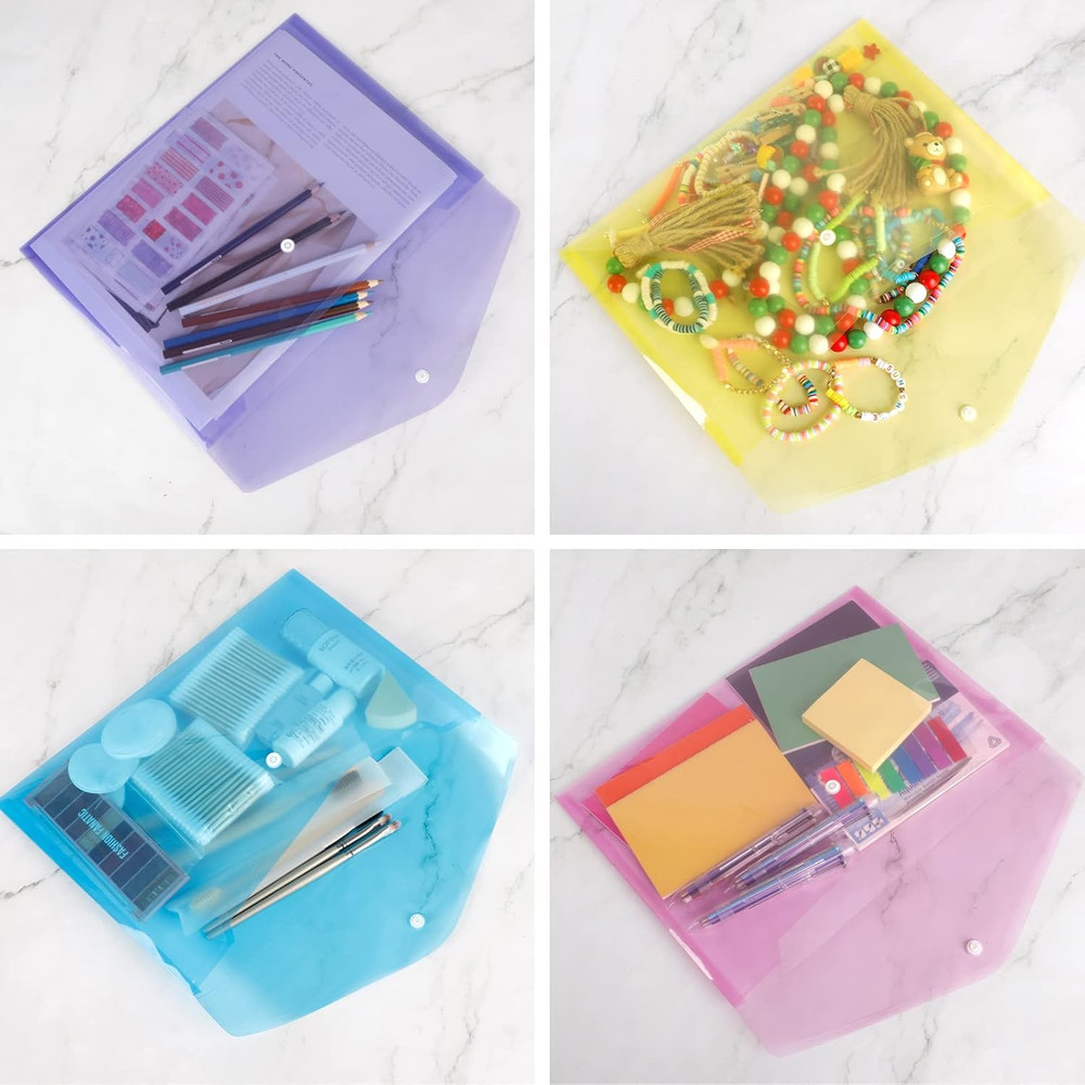 28pcs Plastic Envelopes, Plastic Folders for Documents, Poly Folders with Snap C
