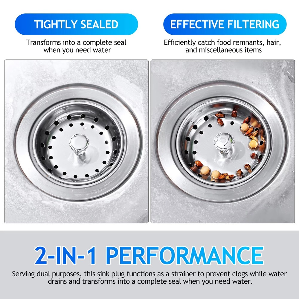 2x Stainless Steel Home Kitchen Sink Drain Stopper Basket Strainer Waste Plug