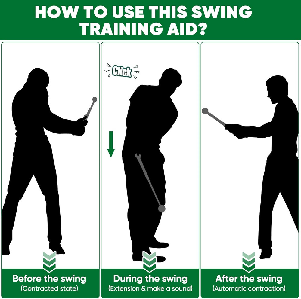 Retractable Golf Swing Training Aid - Audible Click Feedback Stick & Form Arm Ba