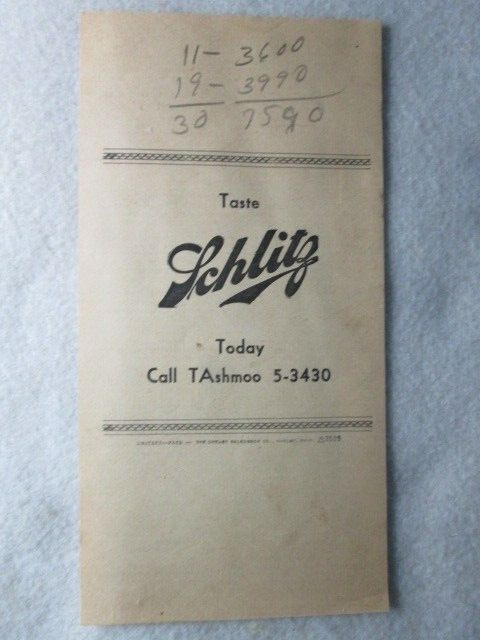 Vintage Schlitz, Commonwealth Distributing Co. Delivery Receipt, 1951