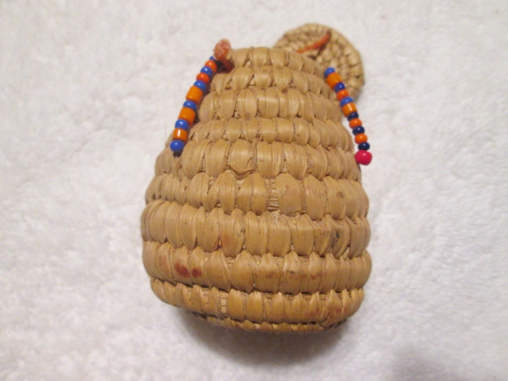 Mini Coil Basket With Lid & Bead Work Decorations