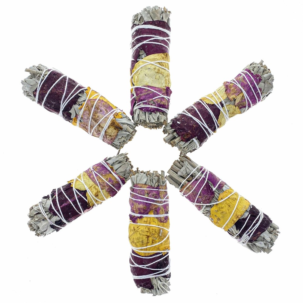 Smudge Stick - 4" Rose Petals & White Sage Bundle with Instructions - Healing