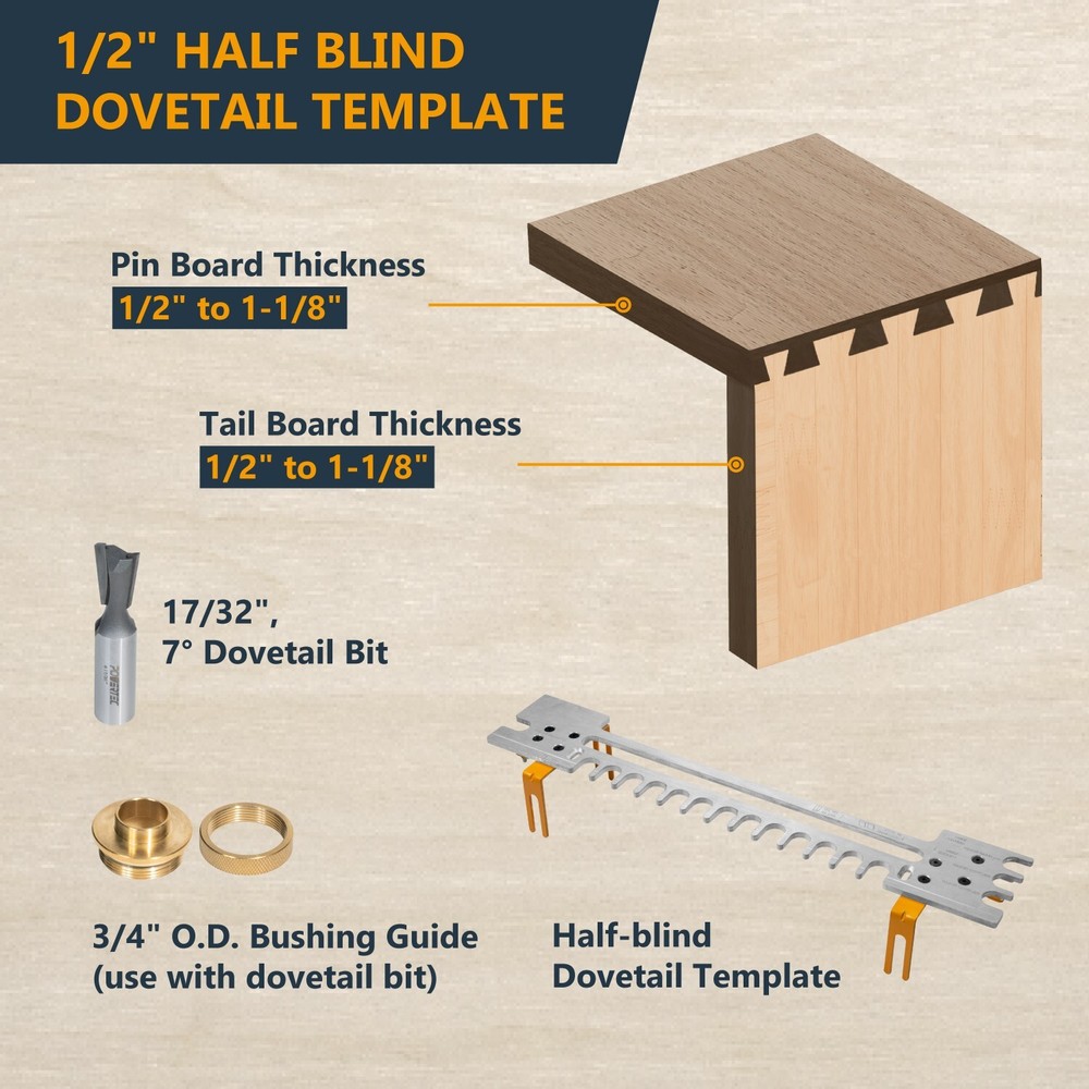 POWERTEC 12" Dovetail Jig with Templates, Router Bits & Guide Bushing (72069)