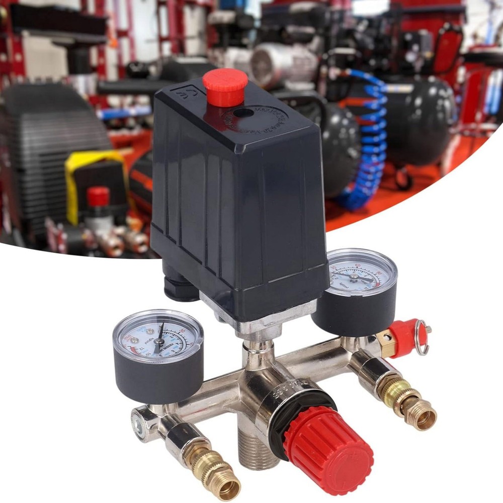 Air Compressor Pressure Switch Manifold 90-120PSI Adjustable Regulator Valve