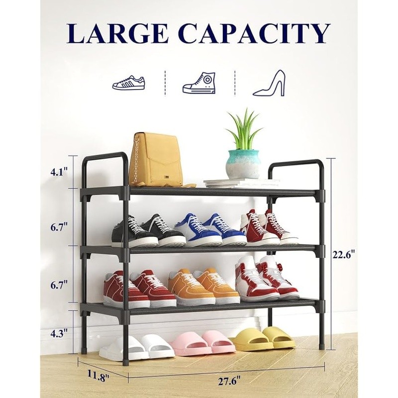 3 Tier Shoe Rack Stackable Organizer Durable Space Saving Entryway Storage New