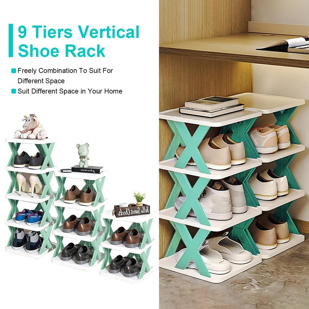 9Tier Narrow Entryway Shoe Rack Plastic Vertical Organizer Space Saving Free