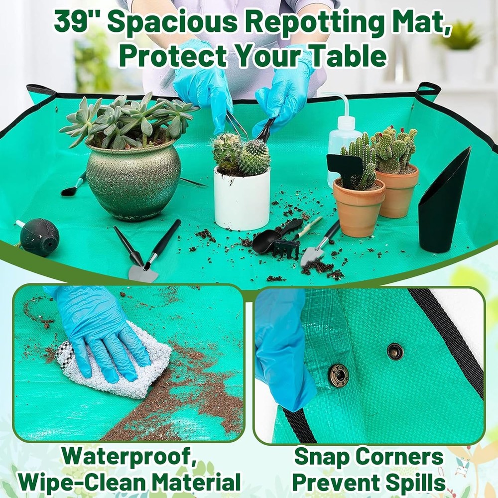 Indoor plant repotting mat tool set