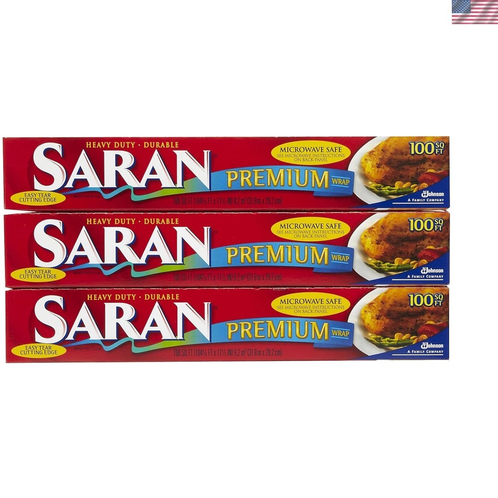 Saran  Plastic Wrap - 100 ft Roll, 3 Pack - Microwave & Freezer Safe