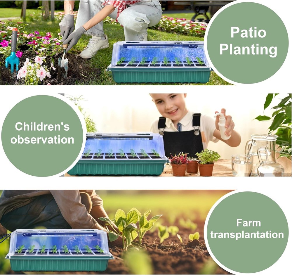 2 Pack Seed Starter Tray with Grow Light 80 Cell Durable Easy Use