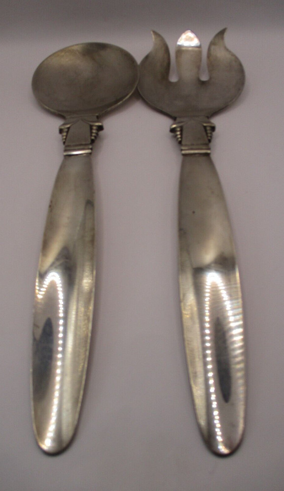 MCM DANISH JEORG JENSEN STYLE SILVER PLATED SALAD SERVER SET