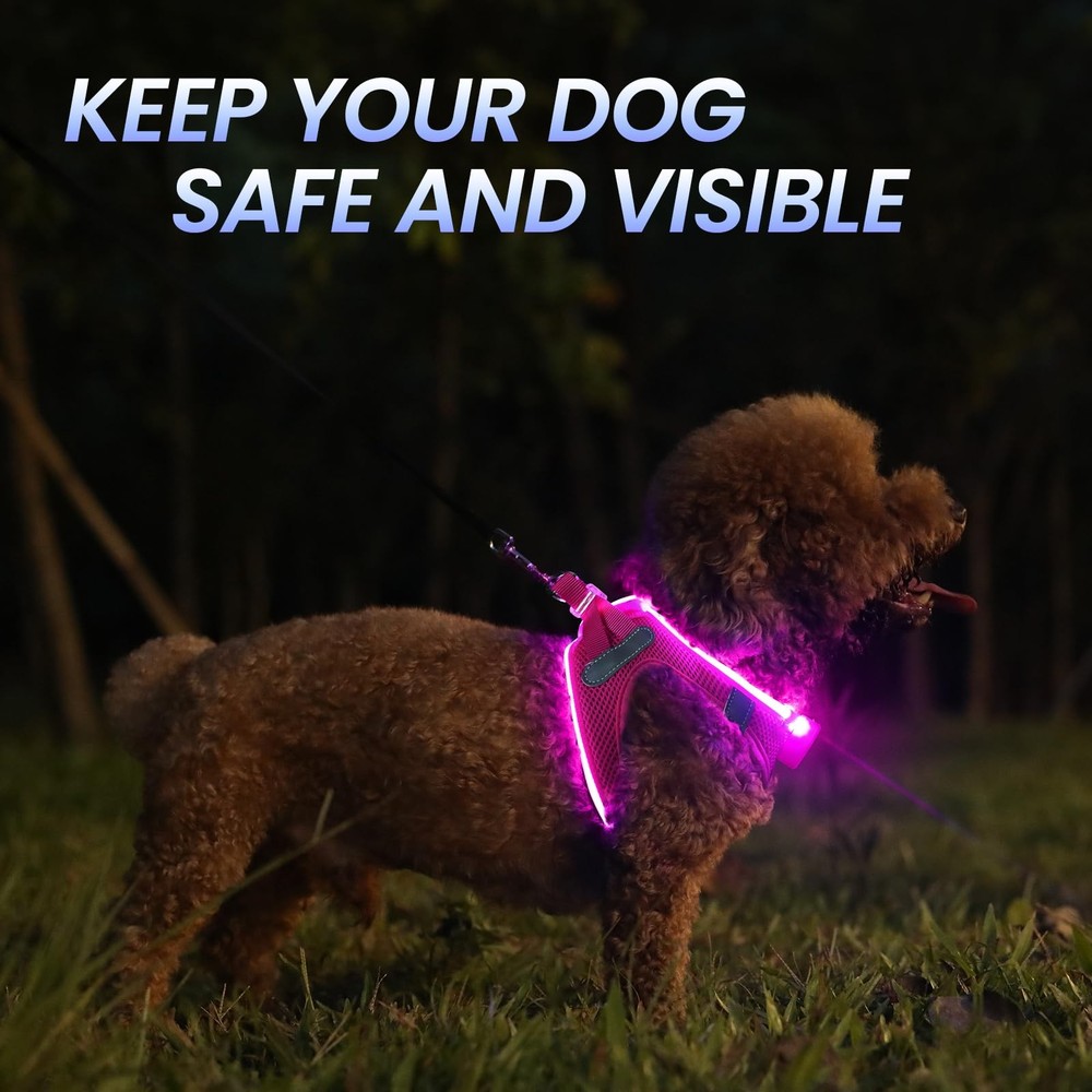 PceoTllar Light Up Dog Harness, LED No Pull Reflective Dog Harness, Flashing ...